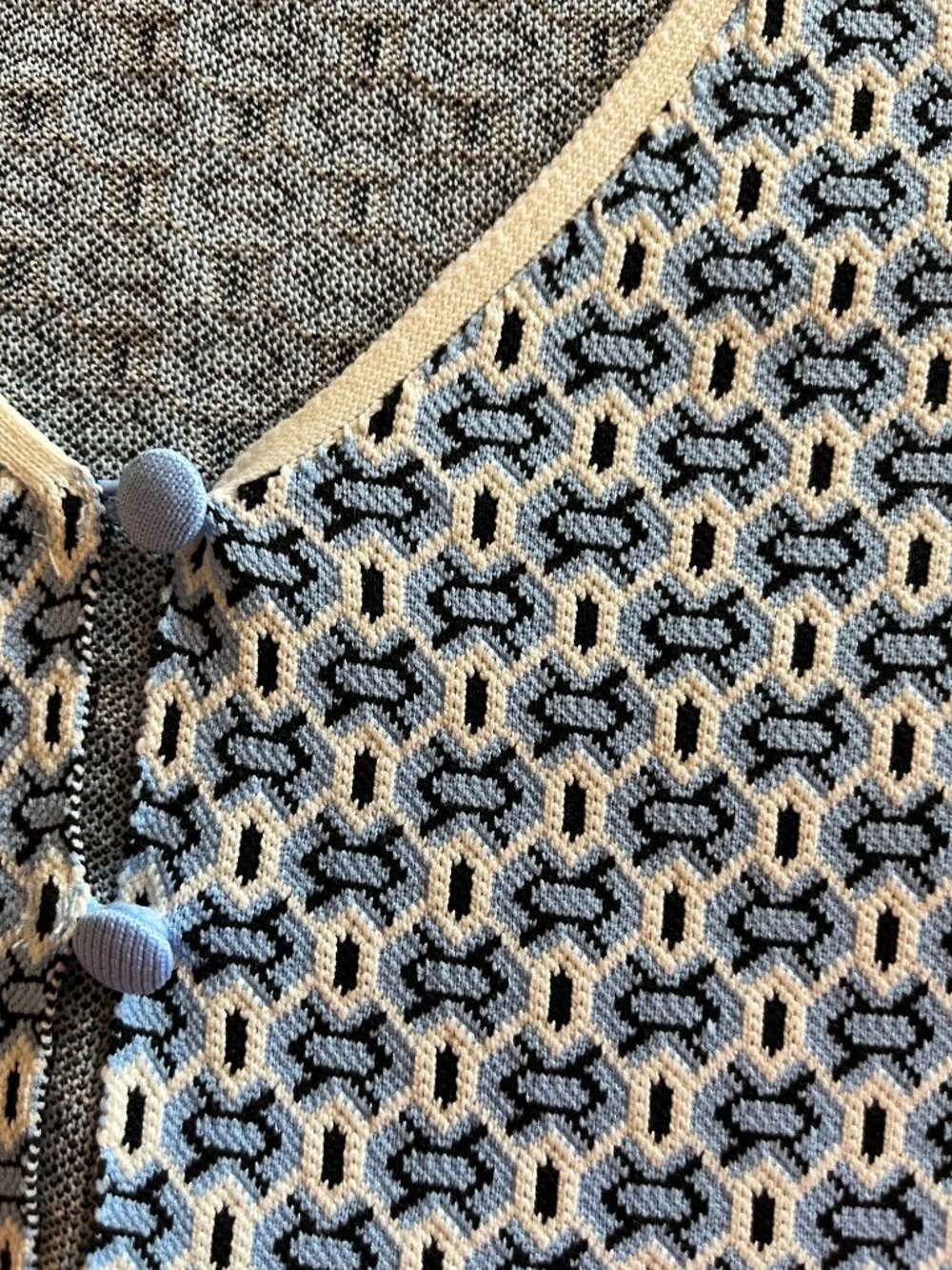 Zara Cropped Knit Cardigan w/ Flared Long Sleeves in Geometric Blue Print NWOT - Picture 5 of 6